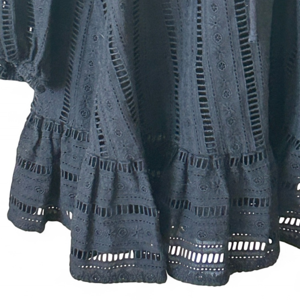 Black Eyelet Tie-Waist Long Sleeve Mini Dress - Picture 5 of 7